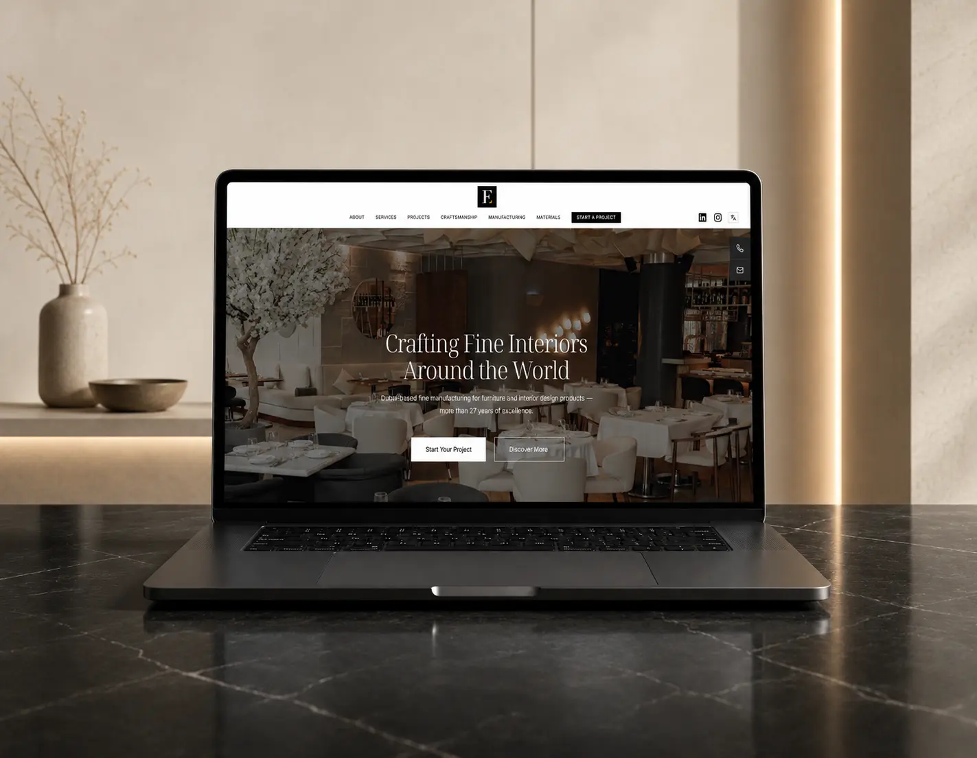 Fine Edge Decor luxury manufacturing website shown on responsive screens